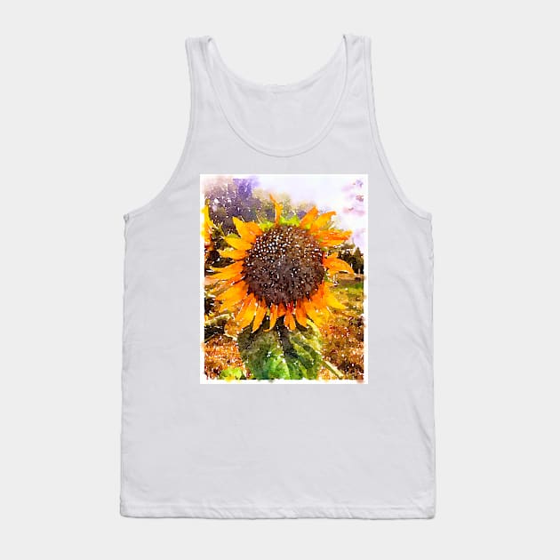 Sunflower Watercolor Painting Tank Top by Watery